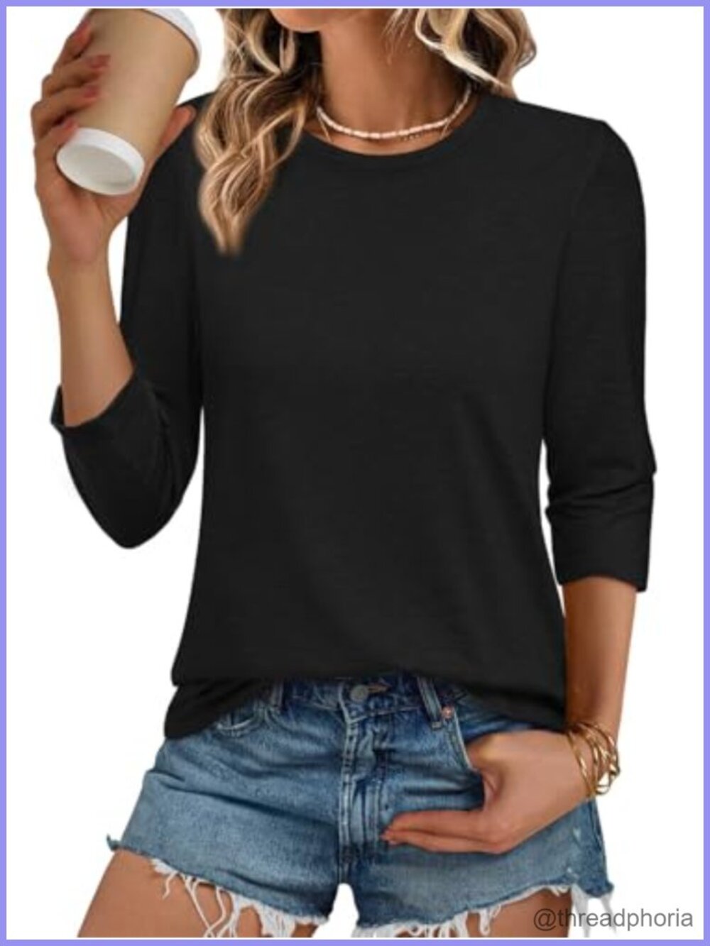 Womens 3/4 Sleeve Dolman Tunic Top Crew Neck Relaxed Fit Soft Tee
